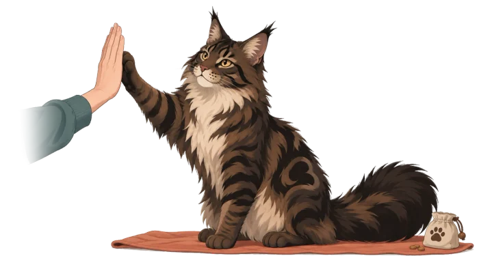 A Maine Coon giving a high five